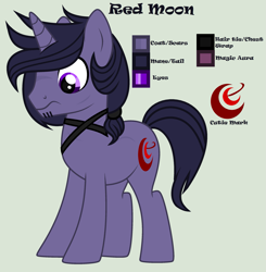 Size: 2423x2475 | Tagged: safe, artist:lominicinfinity, oc, oc only, oc:red moon, pony, unicorn, high res, male, reference sheet, simple background, solo, stallion