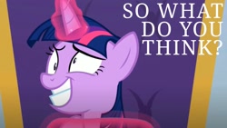 Size: 1920x1080 | Tagged: safe, edit, edited screencap, editor:quoterific, screencap, twilight sparkle, alicorn, pony, g4, the beginning of the end, female, glowing horn, horn, magic, mare, solo, telekinesis, twilight sparkle (alicorn)