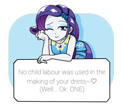 Size: 740x640 | Tagged: safe, artist:batipin, artist:pony4koma, edit, rarity, equestria girls, g4, my little pony equestria girls: better together, female, geode of shielding, implied spike, looking at you, magical geodes, one eye closed, rarity peplum dress, solo, wink