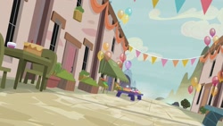 Size: 1920x1080 | Tagged: safe, g4, season 6, to where and back again, background, balloon, cake, dutch angle, food, no pony, our town, top draw animation