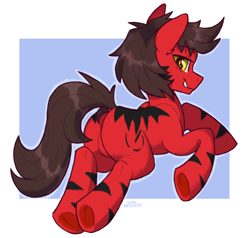 Size: 2000x1906 | Tagged: safe, artist:cherry_kotya, oc, oc only, earth pony, pony, butt, colt, featureless crotch, full body, looking at you, looking back, looking back at you, male, plot, simple background, solo, stripes