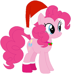 Size: 413x431 | Tagged: safe, artist:selenaede, artist:user15432, pinkie pie, earth pony, pony, g4, base used, christmas, christmas outfit, clothes, hat, holiday, holly, jewelry, necklace, pink socks, red hat, santa hat, socks, solo