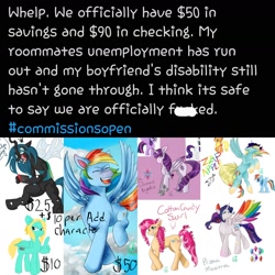 Size: 1564x1564 | Tagged: source needed, useless source url, safe, artist:cynfularts, applejack, queen chrysalis, rainbow dash, rarity, twilight sparkle, alicorn, earth pony, pegasus, pony, unicorn, g4, commission, commissions open, emergency commission, money, text, twilight sparkle (alicorn)