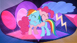 Size: 3840x2160 | Tagged: safe, artist:cloudy glow, artist:laszlvfx, edit, pinkie pie, rainbow dash, pony, g4, butt, high res, hug, plot, rainbutt dash, solo, wallpaper, wallpaper edit