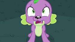 Size: 1280x720 | Tagged: safe, edit, edited screencap, editor:slayerbvc, screencap, spike, spike the regular dog, dog, equestria girls, g4, my little pony equestria girls: friendship games, accessory-less edit, looking up, male, missing accessory, shocked, solo