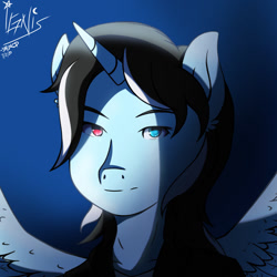 Size: 1100x1100 | Tagged: safe, artist:ftr17s, oc, oc only, alicorn, anthro, alicorn oc, bust, clothes, heterochromia, horn, signature, solo, wings