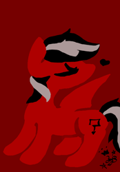 Size: 500x719 | Tagged: safe, artist:amgiwolf, oc, oc only, oc:war sketch, bat pony, pony, bat pony oc, bat wings, eyes closed, heart, looking back, question mark, red background, signature, simple background, solo, wings
