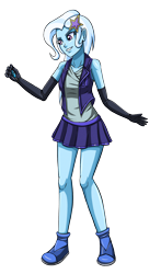 Size: 1760x3000 | Tagged: safe, artist:artemis-polara, trixie, equestria girls, g4, bracelet, clothes, gloves, jewelry, magical geodes, shirt, shoes, simple background, skirt, smiling, solo, transparent background, vest