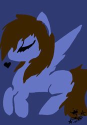 Size: 500x719 | Tagged: safe, artist:amgiwolf, oc, oc only, pegasus, pony, blue background, eyes closed, heart, pegasus oc, signature, simple background, solo, wings