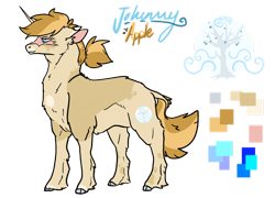 Size: 1280x923 | Tagged: safe, artist:ayartzramen, oc, oc only, oc:jonathan apple, pony, unicorn, cloven hooves, color palette, fluffy, male, offspring, parent:applejack, parent:prince blueblood, parents:bluejack, reference sheet, scar, simple background, solo, stallion, transparent background