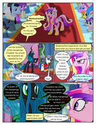 Size: 612x792 | Tagged: safe, artist:newbiespud, edit, edited screencap, screencap, applejack, bon bon, bruce mane, carrot top, eclair créme, fine line, golden harvest, linky, masquerade, maxie, north star, princess cadance, queen chrysalis, rarity, shoeshine, sweetie drops, changeling, changeling queen, comic:friendship is dragons, a canterlot wedding, g4, angry, background pony audience, bridesmaid applejack, bridesmaid rarity, clothes, comic, dialogue, dress, eyelashes, eyes closed, female, floral head wreath, flower, gown, hoof shoes, injured, male, mare, messy mane, mind control, raised hoof, screencap comic, shadow, stallion, wide eyes