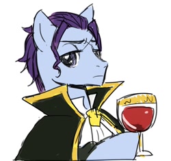 Size: 640x602 | Tagged: safe, artist:chipsncookies, earth pony, pony, ace attorney, alcohol, barok van zieks, cape, clothes, cravat, dai gyakuten saiban, fanart, frown, glass, male, ponified, simple background, solo, stallion, the great ace attorney, white background, wine, wine glass