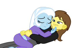 Size: 2464x1648 | Tagged: safe, artist:gmaplay, trixie, oc, oc:grapefruit face, equestria girls, g4, canon x oc, duo, female, grapexie, male, shipping, simple background, sleeping, straight, transparent background
