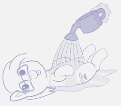 Size: 764x665 | Tagged: safe, artist:heretichesh, earth pony, pony, female, filly, happy, mlem, silly, sketch, sprout, tongue out, water, watering, watering can, wet