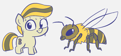 Size: 947x439 | Tagged: safe, artist:heretichesh, oc, bee, insect, pony, antennae, colt, fuzz, giant insect, male, scared, silly, sketch, sweat, wings