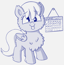 Size: 1506x1534 | Tagged: safe, artist:heretichesh, derpy hooves, pegasus, pony, g4, calendar, chest fluff, cute, derpabetes, female, filly, filly derpy, filly derpy hooves, fluffy, mlem, silly, sketch, solo, tongue out, winter coat, younger