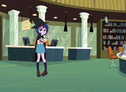 Size: 1224x897 | Tagged: safe, artist:favoriteartman, artist:selenaede, artist:themanwhosleptin, twilight sparkle, equestria girls, g4, base used, book, bookshelf, bookworm, hat, knees pressed together, melancholy of haruhi suzumiya, reading, solo, witch, witch costume, witch hat, yuki nagato