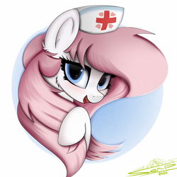 Size: 4000x4000 | Tagged: safe, artist:ser-p, nurse redheart, earth pony, pony, absurd resolution, blushing, bust, cute, fluffy mane, heartabetes, portrait, simple background, solo, white background