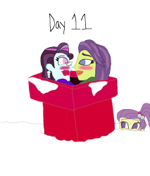Size: 1280x1501 | Tagged: safe, artist:horroraceman93, lily pad (g4), principal abacus cinch, victoria, equestria girls, g4, blushing, chimney, christmas, cinchtoria, duo focus, female, holiday, lesbian, shipping, simple background, snow, stuck, transparent background, trio