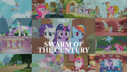 Size: 1963x1105 | Tagged: safe, edit, edited screencap, editor:quoterific, screencap, pinkie pie, princess celestia, rainbow dash, rarity, spike, twilight sparkle, alicorn, dragon, earth pony, parasprite, pegasus, pony, unicorn, g4, swarm of the century, bed, female, golden oaks library, male, mare, unicorn twilight