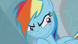 Size: 500x281 | Tagged: safe, screencap, rainbow dash, pegasus, pony, g4, season 5, tanks for the memories, evil, evil grin, faic, female, gif, grin, how the grinch stole christmas, mare, non-animated gif, pure unfiltered evil, rainbow dash is best facemaker, rainbow grinch, smiling, solo, the grinch, then she got an idea