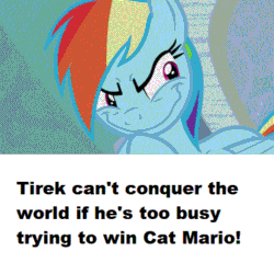 Size: 500x499 | Tagged: safe, edit, screencap, rainbow dash, pony, g4, tanks for the memories, cat mario, evil, evil grin, faic, female, gif, grin, how the grinch stole christmas, implied lord tirek, non-animated gif, pure unfiltered evil, rainbow dash is best facemaker, rainbow grinch, smiling, solo, text, the grinch, then she got an idea