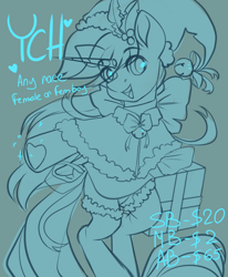 Size: 1650x2000 | Tagged: safe, artist:neonishe, oc, pony, commission, holiday, present, solo, ych sketch, your character here