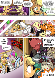 Size: 1204x1700 | Tagged: safe, artist:tarkron, applejack, fluttershy, big cat, breezie, changeling, diamond dog, donkey, dragon, earth pony, griffon, pegasus, pony, tiger, comic:what happens in las pegasus, g4, alcohol, applejack's hat, balloon, barrel, beer, belly, bloodshot eyes, bong, burger, clothes, comic, cowboy hat, dress, drunk, female, food, freckles, glasses, hamburger, hat, here we go again, lesbian, mafia, open mouth, ship:appleshy, shipping, sleeping, speech bubble, this will not end well, vomit, wedding dress, where's my money