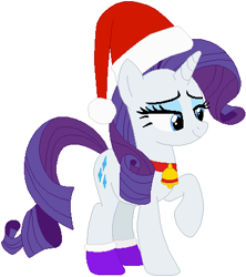 Size: 397x448 | Tagged: safe, artist:selenaede, artist:user15432, rarity, pony, unicorn, g4, base used, bell, christmas, christmas outfit, clothes, hat, holiday, jewelry, necklace, purple socks, raised hoof, red hat, santa hat, socks, solo