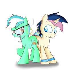 Size: 2048x2048 | Tagged: safe, artist:mr-degration, bon bon, lyra heartstrings, sweetie drops, oc, pony, g4, alternate cutie mark, boy bon, butt bump, duo, glasses, guyra, high res, male, rule 63, simple background, transparent background