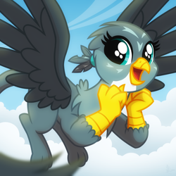 Size: 2048x2048 | Tagged: safe, artist:whitequartztheartist, gabby, griffon, g4, cute, flying, gabbybetes, high res, solo, sweet dreams fuel