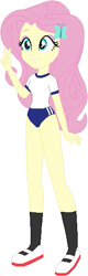 Size: 187x581 | Tagged: safe, artist:selenaede, artist:wolf, fluttershy, equestria girls, g4, alternate clothes, base used, buruma, clothes, gym uniform, hairpin, japanese, peace sign, shirt, shoes, slippers, socks, sports panties, uwabaki