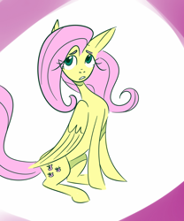 Size: 1280x1536 | Tagged: safe, artist:randomhamster33, fluttershy, pegasus, pony, g4, female, folded wings, looking at you, looking up, mare, open mouth, partial background, sitting, solo, three quarter view, wings