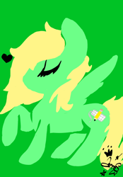 Size: 500x719 | Tagged: safe, artist:amgiwolf, oc, oc only, pegasus, pony, eyes closed, green background, heart, pegasus oc, raised hoof, signature, simple background, solo, wings