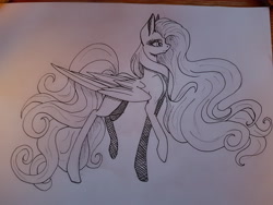 Size: 4032x3024 | Tagged: safe, artist:minelvi, oc, oc only, pegasus, pony, female, lineart, mare, pegasus oc, raised hoof, solo, traditional art, wings