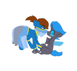 Size: 1380x1280 | Tagged: safe, artist:derpy_the_duck, oc, oc:clyde, oc:derp, changeling, earth pony, pony, base used, blue changeling, blushing, boop, clothes, crossdressing, harem, harem outfit, looking into each others eyes, male, nose wrinkle, noseboop, see-through, simple background, transparent background, veil