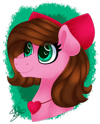 Size: 2800x3475 | Tagged: safe, artist:spokenmind93, oc, earth pony, pony, bust, detailed hair, earth pony oc, heart locket, high res, portrait, ribbon, signature, simple background, solo, transparent background