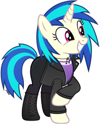 Size: 2900x3600 | Tagged: safe, artist:a4r91n, dj pon-3, vinyl scratch, pony, unicorn, g4, boots, clothes, high res, jacket, jewelry, pendant, shoes, simple background, smiling, solo, transparent background, vector