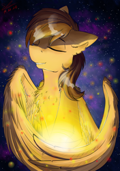 Size: 1200x1700 | Tagged: safe, alternate character, alternate version, artist:yuris, oc, oc only, oc:sharpwing, pegasus, pony, bust, chest fluff, eyes closed, portrait, smiling, solo, spread wings, three quarter view, wings