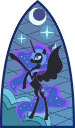 Size: 1304x2209 | Tagged: safe, artist:spokenmind93, nightmare moon, alicorn, pony, comic:past sins, fanfic:past sins, g4, crescent moon, moon, rearing, simple background, stained glass, transparent background, vector, window