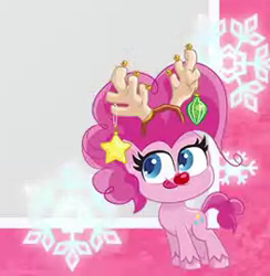 Size: 263x269 | Tagged: safe, pinkie pie, earth pony, pony, g4, g4.5, my little pony: pony life, official, antlers, christmas, female, holiday, mare, snow, snowflake, solo