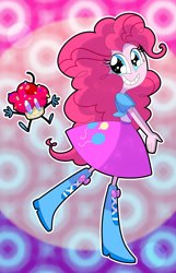 Size: 900x1400 | Tagged: safe, artist:jgu112, pinkie pie, equestria girls, g4, cupcake, cute, diapinkes, female, food, hands together, no nose, smiling, solo