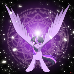Size: 900x900 | Tagged: safe, artist:jgu112, twilight sparkle, alicorn, pony, g4, female, looking at you, magic, magic circle, mare, solo, spread wings, twilight sparkle (alicorn), wings