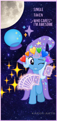 Size: 352x750 | Tagged: source needed, useless source url, safe, artist:aeon-arts, trixie, pony, g4, heart, moon, playing card, solo, space