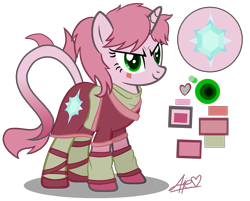 Size: 1945x1563 | Tagged: safe, artist:muhammad yunus, classical unicorn, pony, unicorn, g4, >:), adult, aelita schaeffer, angry, clothes, cloven hooves, cutie mark, cutie mark on clothes, female, heart, horn, leonine tail, mare, ponified, simple background, smiling, solo, transparent background, unshorn fetlocks