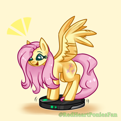 Size: 2000x2000 | Tagged: safe, artist:redheartponiesfan, fluttershy, pegasus, pony, g4, behaving like a dog, cute, female, flutterdog, high res, mare, open mouth, ponies riding roombas, riding, roomba, roombashy, shyabetes, solo
