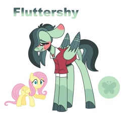 Size: 1280x1200 | Tagged: safe, artist:amazingly-gay-evan, artist:luckreza8, fluttershy, pegasus, pony, g4, clothes, green, hair over one eye, redesign, shirt, simple background, solo, trans fluttershy, transgender, white background