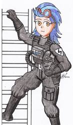 Size: 3866x6599 | Tagged: safe, artist:php71, indigo zap, equestria girls, g4, absurd resolution, colored, galactic empire, helmet, solo, star wars, starfighter, tie fighter, tie fighter pilot, traditional art