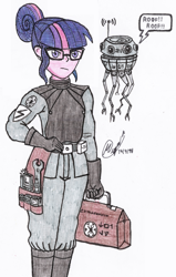 Size: 4240x6664 | Tagged: safe, artist:php71, sci-twi, twilight sparkle, human, robot, equestria girls, g4, colored, droid, engineer, female, galactic empire, imperial, implied spike, solo, star wars, tools, traditional art