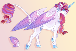 Size: 2000x1354 | Tagged: safe, artist:seffiron, oc, oc only, oc:crystalline heart, alicorn, pony, colored wings, female, mare, multicolored wings, parents:raridance, solo, wings